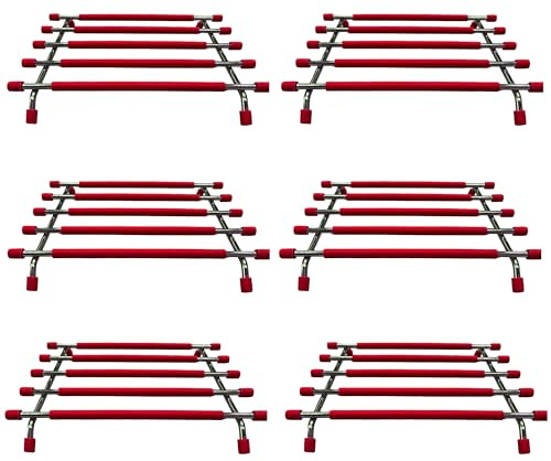 4All Kitchen Trivet Stand Heat Resistant Anti Slip Worktop Protector Stainless Steel Stand For Hot Pans (RED, Pack of 6)