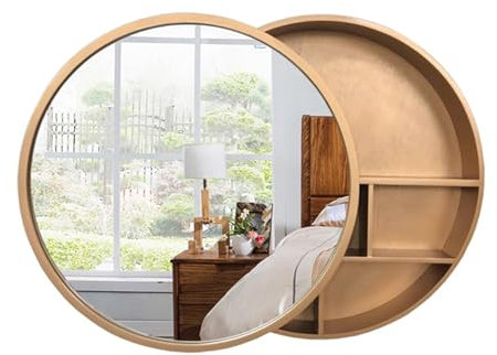 Runder Badspiegelschrank, Gold Wandmontierter Makeup Spiegelschrank, 19.7/23.6/27.5in, Links/Rechts verschiebbar (S : 70cm/27.6inches)