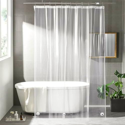 Pizsieat Cortina de Ducha Transparente 180x200 cm Cortina Ducha Antimoho PEVA Impermeable Cortina Baño Transparente con 12 Ojales para Ducha o Bañera