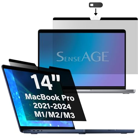 SenseAGE Magnetischer Privatsphäre-Bildschirmschutz für MacBook Pro 14 Zoll (2021-2023 M2 M3 M3 Pro/Max) mit WebcamSchiebeabdeckung, Bläschenfrei, Blendschutz