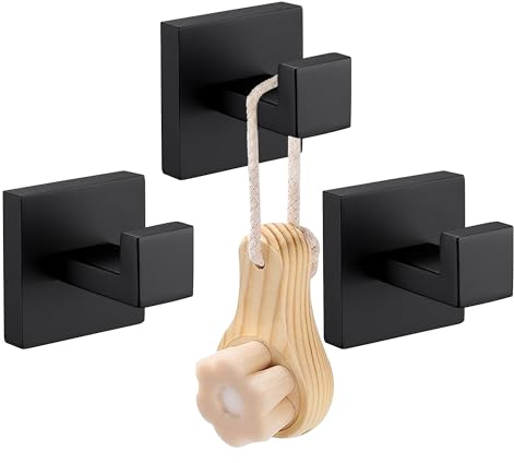 LANC Accessoires De Salle De Bain Patère Noir Mat Serviette Peignoir Crochet Heavy Duty Cintre Salle De Bain Cuisine Ménage Hôtel Crochet Mural Mural 3 Pièces, A8805MB-P3