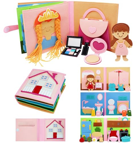 Montessori Busy Book, Pretend Play Felt Busy Board for Kids Age 2-4