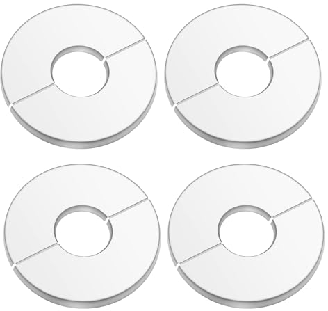 Amabro 4 placas de cubierta de fontanería, de acero inoxidable, con brida dividida de pared, redonda, autoadhesiva, para fontanería de 0.82 pulgadas, para cocina, baño, balcón