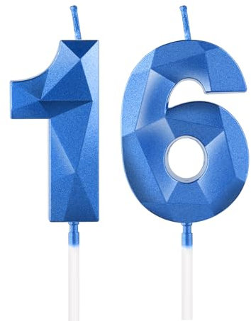 Königsblaue Kerzen zum 16th Geburtstag, 3D blaue Zahl 16 Kerze für Kuchen, Junge Mädchen 16th Geburtstag Dekorationen, blaue Kuchendekorationen, blaue Kerze Kuchen für Geburtstagsfeier Hochzeitstag