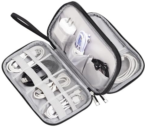 Yokuni Kabeltasche Organizer, Doppellagige Kabel Organizer Tasche, Kabel Tasche mit Tragbarem Griff, Tech Pouch für Kabelaufbewahrung, USB Ladekabel, Powerbank, SD Stick und Andere Elektronik Zubehör