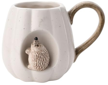 Widdop and Co. - Country Living - White Glazed Ceramic Hedgehog Mug. Home Decor Gifting for Tea, Coffee, Kitchen & Dinner Parties + Animal & Nature Lovers - H9.5 x W13 x D9 cms.