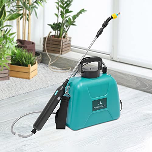 5L Akku Drucksprüher Rückensprüher Leistungsstarkes elektrisches Sprühgerät mit 2 Nebeldüsen & Teleskoplanze 60cm für Gartenarbeit, Pflanzenschutz und Reinigungs-/Desinfektionsarbeiten