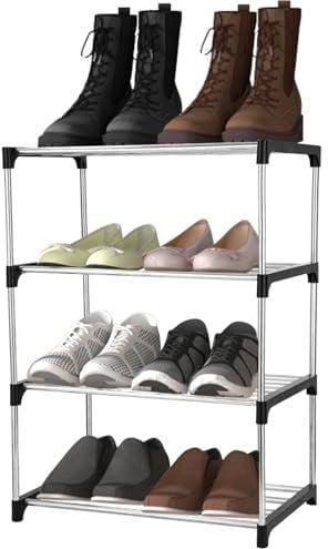 TIDEVAN Zapatero de 4 Niveles Zapatera de Almacenamiento Zapatero de Metal de 4 Niveles Estantería de Zapatos para 8 Pares de Zapatos Estantería de Zapatos Apilable para Pasillo Armario Puerta