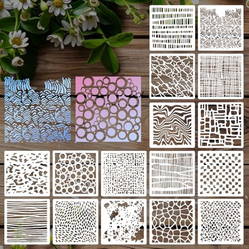 16 Stück Malerei Schablonen, 6×6inch Welle Stein Crackle Malschablonen Textilgestaltung Schablonen Wandgestaltung Malerei Schablonen für Möbel Polsterung Wände Karten Leinwand