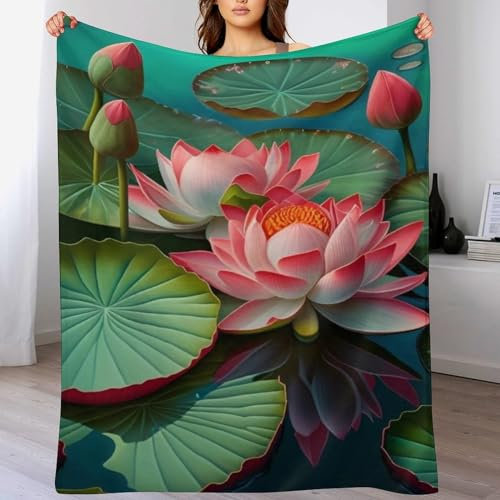 AAPZY Lotus Decke,Vier Jahreszeiten Weich Wohndecke Decke Schlafdecke Sofadecke Plüschdecke Pelzdecke Printdesign Couchdecke Flannel Bett Decke (150×200cm)
