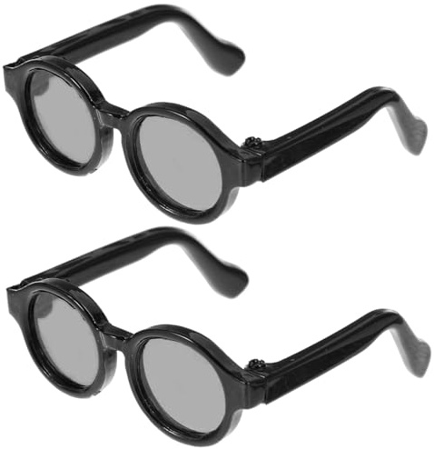 JOINPAYA 2er-Set Miniatur Brille für Puppen, 4,5cm Schwarze Puppenbrille für 1/6 BJD und Modepuppen, Stylische DIY Sonnenbrille für Puppenhaus Zubehör, Rundes Gestell für Bastelprojekte