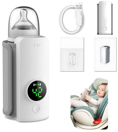 Elprico Portable Bottle Warmer,6000mAh Wireless Milk Warmer with Smart Temperature Control,Fast Heating & 48H Keep Warm,Travel Bottle Warmer for Mam