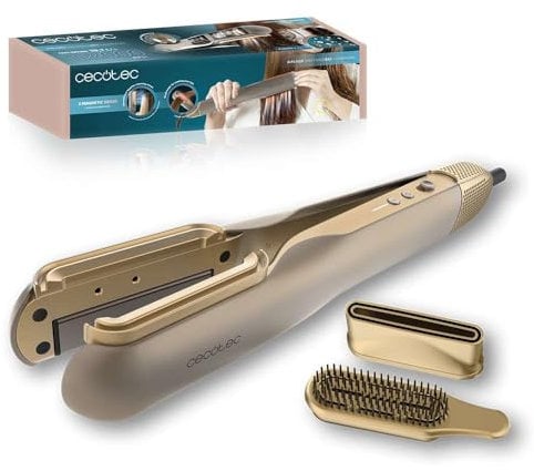 Cecotec Plancha de Pelo con Aire AirLisse 2in1 ForceDry Champagne. 1000W, Flujo de Aire 19,7m/s, 2 Cabezales Imantados, Sin Frizz, Función Plasma, Motor Brushless, 4 Temperaturas y 2 Velocidades