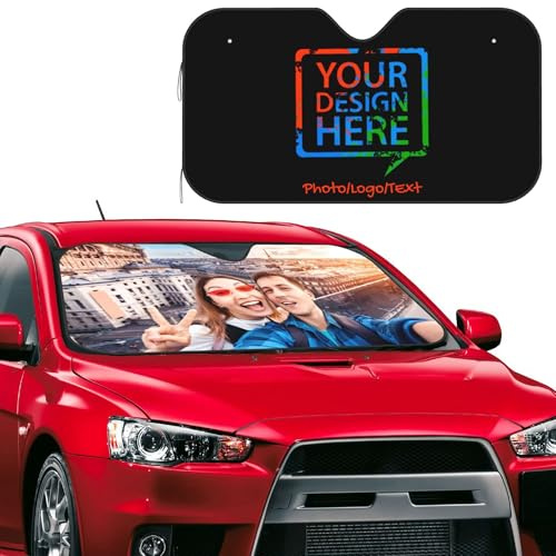 Parasole Auto Personalizzato con Foto e Testo, Parasole Parabrezza Termico in Poliestere Impermeabile con Alluminio a Bolle, Visiera Sole Auto Pieghevole con Ventose, Regalo Auto, 140 x 76 cm