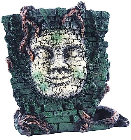 BAZEITFLOW 1stück Aquarium Ornament Resin Maya Portrait Decoration Für Fischbecken Aquarienlandschaftsgestaltung Lebensnahe Aquatische Pflanze Zufällige Farbe