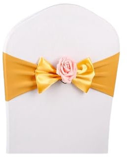 DOBRVVGT Noeud de Chaise Mariage,Ruban Chaise Nœud Papillon for Chaise, Boule de Roses, décoration de Mariage, Bande en élasthanne, fête(Gold)