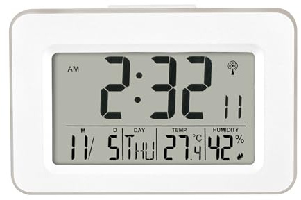 HZDHCLH Funkwecker Digitaler Wecker LCD Display Schlummerfunktion | Nachttisch Tischuhr mit Licht 12/24 Datum Temperaturanzeige Luftfeuchtigkeit(Weiß)