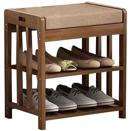 Schuhbank aus Bambus mit Stauraum und gepolsterter Sitzfläche, 3-stufiger Schuhregal-Organizer für Eingangsbereich und Schlafzimmer, Eingangsbank (Farbe: A, Größe: 90 x 30 x 50 cm)