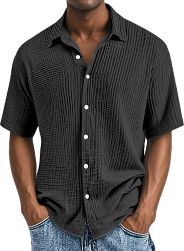 Ventes Flash du Jour Homme Chemise Manches Courtes Amazon Imprimée Col Mao Blanche Chemises Hawaiennes en Lin Marron Vêtements Rose Pale A Bouton Bouffantes Tee Shirt Manche Courte Slim
