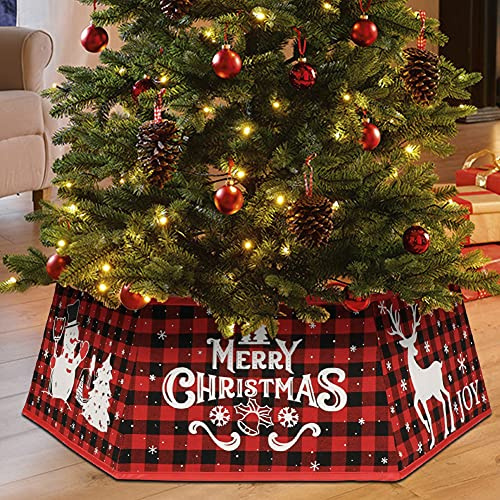 Fayavoo Christmas Tree Collar, Red and Black Buffalo Plaid Christmas Tree Ring, Hexagonal Fabric Foldable Tree Skirt with 6 Patterns for Xmas Party Holiday Home Outdoor Tree Decorations