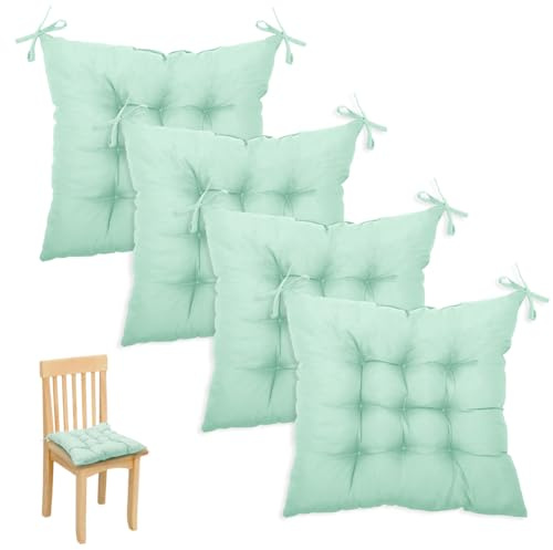 Wapasezyar 4er Set Stuhlkissen, 40x40cm Sitzkissen mit Bändern, Sitzpolster Stuhl Sitzkissen, Gefüllt mit Bindebänder, Esszimmerstuhl Sitzauflage Stuhl für Sitzpolster (Mintgrün)