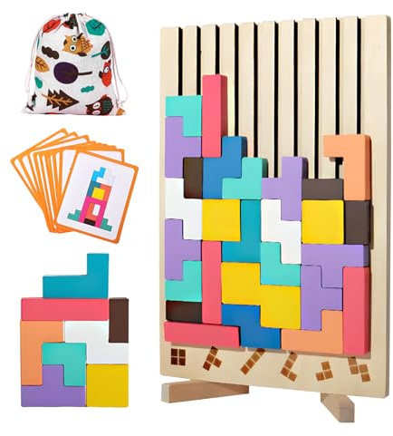 Holzpuzzle Tetris,3D Puzzle Tetris Spiel Kinder,Montessori Spielzeug,Kinder Puzzle mit Holz klötzen,Lernspielzeug Geschenk für Jungen Mädchen