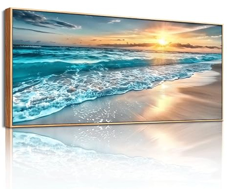 MHARTK66 Leinwand Bilder Groß, Natur Landschaft Wohnzimmer Bilder mit Rahmen, Sonnenaufgang am Meer GemäLde, Modern Maritime Wanddeko Schlafzimmer Flur Küche Büro Esszimmer 80x181 cm