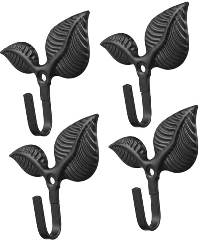DIYEAH 4 pezzi Ganci da Parete in Ferro Battuto Appendiabiti Decorativi Vintage Forma di Foglia Resistenti per Cappotti Borse Chiavi e Asciugamani Compatti per Ingresso e Camera