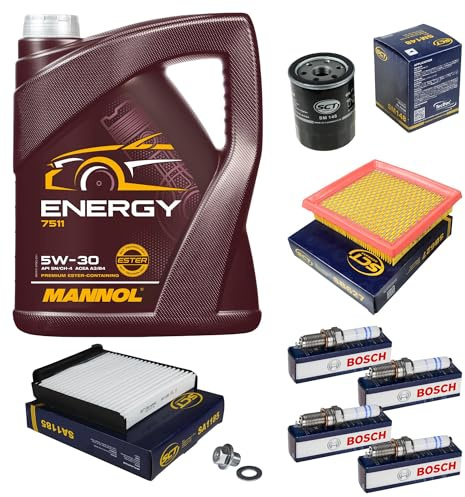 EISENFELS Inspektionspaket enthält 5 Liter Motoröl Energy 5W-30 Ölfilter Zündkerze Luftfilter Innenraumfilter Verschlussschraube kompatibel mit Micra III K12 1.2 16V 1.4 1.0 Note E11 NE11