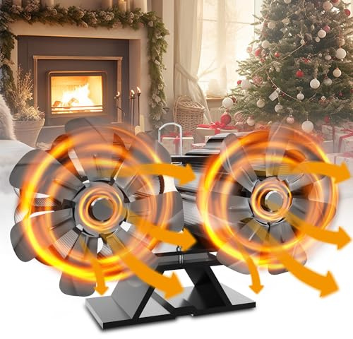 DZKKIUR Ventilateur de Poele à Bois 12 Pales Ventilateur Cheminée Alimenté par la Chaleur non électrique avec Deux Moteurs Efficace écologique pour Poêle à Bois Cheminée Gaz Pellets Bûches