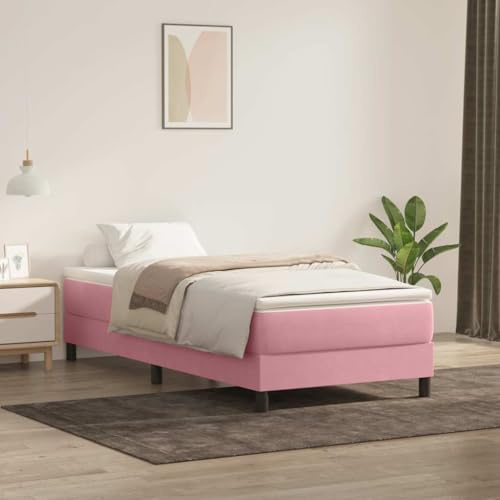 Tonture Boxspringbett mit Matratze, Rosa Samt 80x220 cm, Komfortable Taschenfederkernmatratze, Weiche Matratzenauflage, Stabiles Bettgestell, Schlafzimmer Möbel