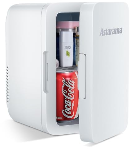 Astarama Nevera Pequeña,6 Litros/8 Latas, 220V AC/12V DC, Enfriador y Calentador Termoeléctrico, Mini Nevera Compatible Coche y Caravanas.Mini Frigorifico Para Bebidas, Cosméticos. (Blanco)