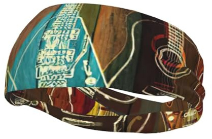 Gitarren-Kunstdruck-Schweißbänder, Sport-Stirnband für Männer und Frauen, schweißableitend, rutschfest, langlebig, langlebig
