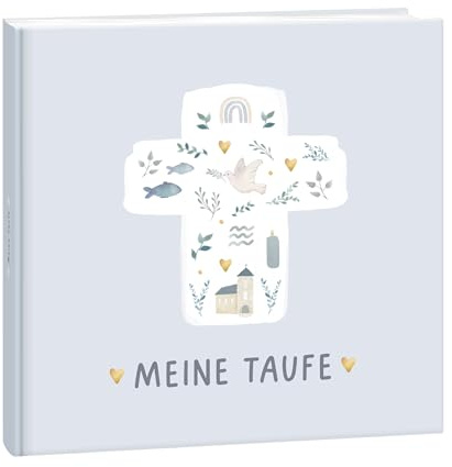 mintkind® Taufbuch Meine Taufe – Gästebuch Blau mit Kreuzmotiv | Ausfüllbuch im Hardcover, 60 Seiten, 21x21 cm – Platz für Baby Fotos, Einträge und Wünsche von Eltern und Paten