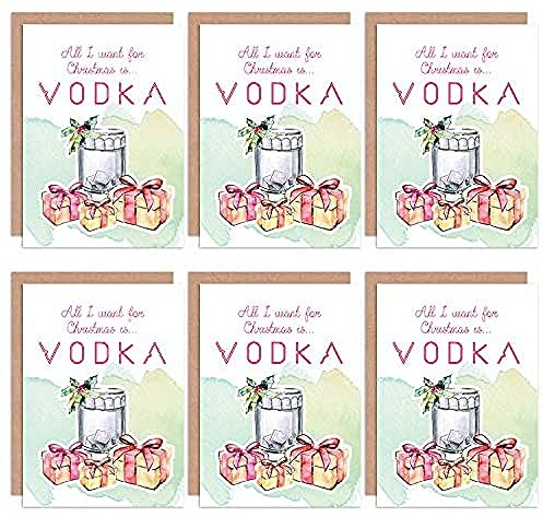 Wee Blue Coo Christmas Cards x6 Vodka Alcohol All I Want Funny Tipsy Set Xmas