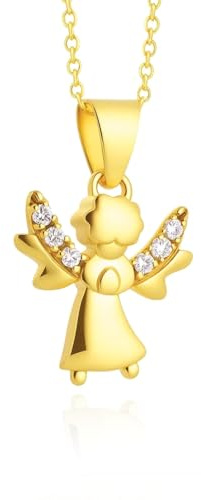 fish Goldkette Mit Schutzengel Anhänger Aus 333 Gold Mit Zirkonia Lyra