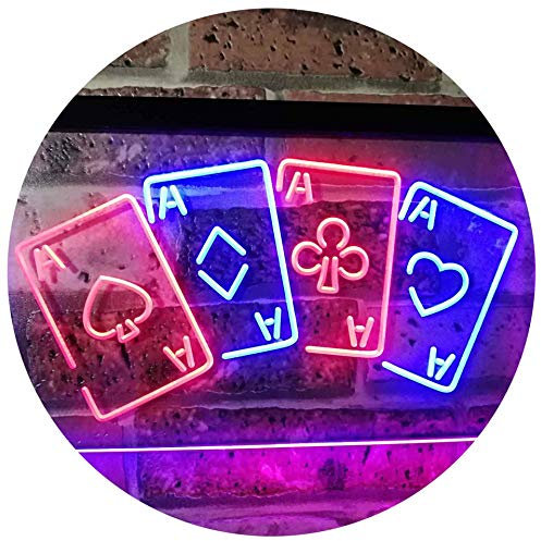 Four Aces Poker Casino Man Cave Bar Dual Color LED Enseigne Lumineuse Neon Sign Rouge et bleu 300 x 210mm st6s32-i2705-rb