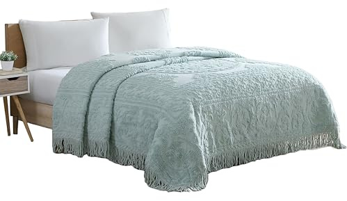 Beatrice Home Fashions Medallion Full Cotton Chenille Bedspread, Blue