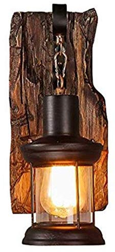 JIAODIE Antik Vintage Industrielle Style Holz Wandleuchte Rustikal Holz Wohnzimmer Wandlampe Metall Glas E27-Fassung Wandbeleuchtung Nachttisch Wandlampe Für Restaurant, Gang,Korridor,Bar,Cafe,1*E27