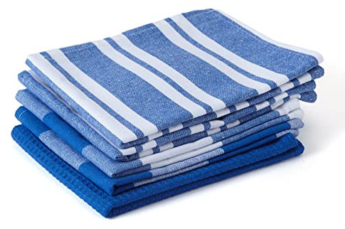 Encasa XO Paños y paños de Cocina de algodón Azul | Toalla de té de Tejido Plano y Tipo gofre | Juego de paños de Cocina | 70x45 cm | Reutilizable y de Secado rápido Juego de 5