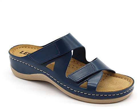 LEON 906 Läderskor Sandaler Träskor Clogs Tofflor Pantoletter Komfortskor, Kvinnor, Blå, EU 36