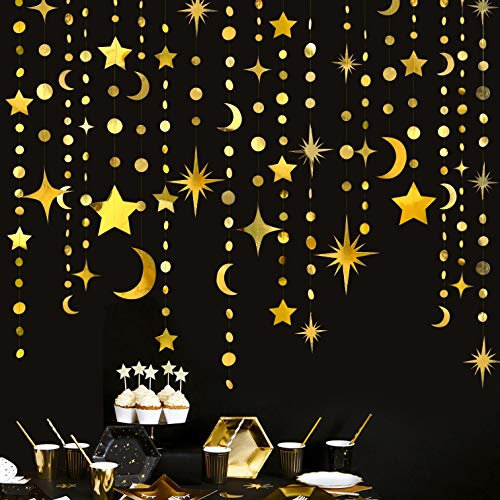 Goldene Sterne, Mond, Party-Dekorationsset, hängende Halbmond und Twinkle Little Star Streamer Wimpelkette Banner für Kinderzimmer erster Geburtstag Ramadan Eid Mubarak Babyparty Hochzeit Verlobung