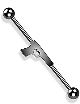 Tapsi´s Coolbodyart Industrial Piercing Barbell Chirurgenstahl Damen & Herren [Pistolen Motiv | Gun Design] 38mm | Industrial Barbell | Barbell Piercing Ohr | Ohrpiercing Stab | CBABSP19_K