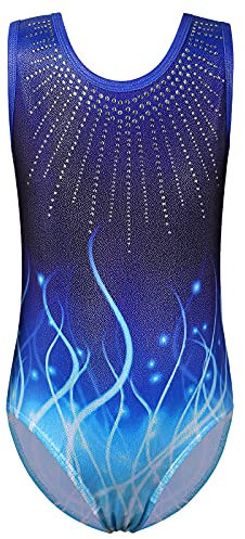 ZNYUNE Mädchen Kinder Turnbody Ärmellos Turnanzug Gymnastik Trikot Gymnastikanzug 258 DarkBlue 12A