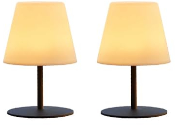 Pack de 2 Lampes de table sans fil pied en acier gris LED blanc chaud/blanc dimmable TWINS H16cm