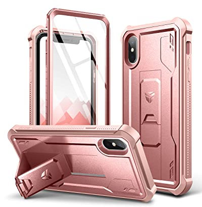 Dexnor Case for iPhone XS MAX 360 Full Body Heavy Duty Rugged Shockproof Military Drop Tested Protective Cover Built in Screen Protector and Kickstand for iPhone XS MAX-Rose Gold