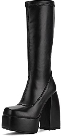 Greemarliy Damen-Stiefel, mittelhoch, kniehoch, runder Zehenbereich, seitlicher Reißverschluss, Punk-Stil, Kampfstiefel für Damen