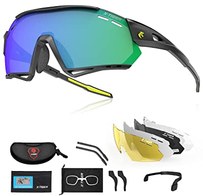X-TIGER Fahrradbrille, UV400 mit 5 Wechselgläser,Herren Damen Sportbrille, Starker TR90 Frame,Outdoor-Sport/Radfahren/Laufen/Autofahren/Angeln/Golf