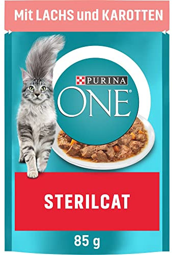 PURINA ONE STERILCAT Katzenfutter nass, zarte Stückchen in Sauce für sterilisierte Katzen, mit Lachs, 26er Pack (26 x 85g)