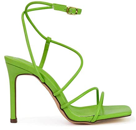Womens Stiletto High Heel Sandals Ladies Strappy Ankle Strap Square Toe Shoes Size 3-8
